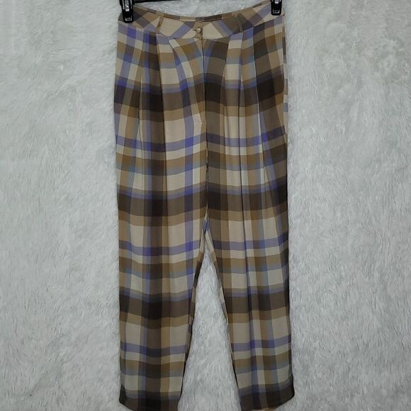 Flynn Skye Plaid Silk Pants Size Small - Picture 1 of 8